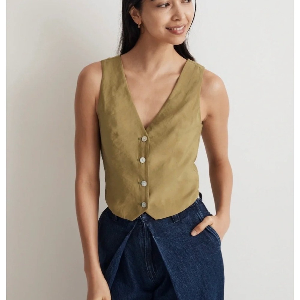 Madewell Katrina Olive Green Cropped Vest Top Sz 10 Minimal Earthy Utility Work